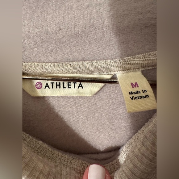 ATHLETA Md Pimlico Sweatshirt Hoodie Dress Tunic Oatmeal Stretch Thumbholes NICE - Picture 3 of 15